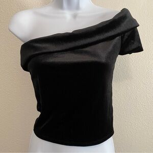 Women's Black Velvet One Shoulder Top S Whimsigoth Y2K Going Out Vamp Capsule